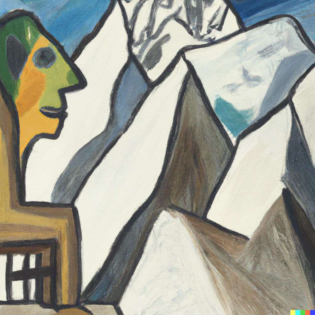 someone gazing at Mount Everest, painting by Pablo Picasso